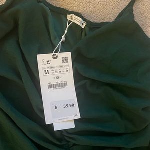 Zara Green Gold Chain Detail Slip Tunic Shirt Womens M New